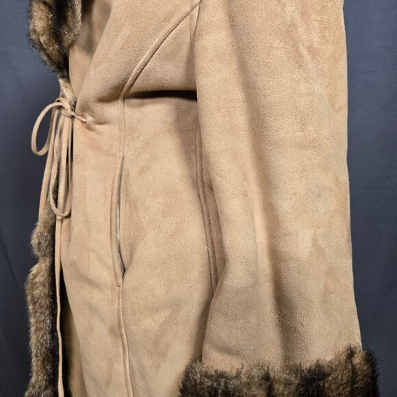 Y2K Penny Lane Coat Size M Boho Beige Faux Suede Brown Faux Fur Mid Length - Picture 6 of 13